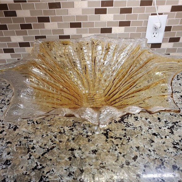 Large Centerpiece Statement Piece Amber Gold and Clear Glass - Picture 14 of 16